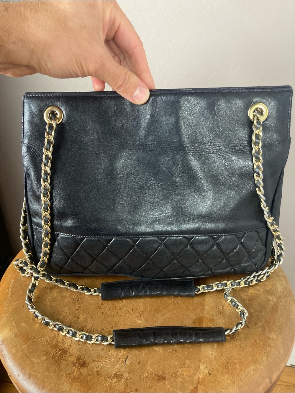 Vintage 1980s I. Magnin Quilted Lambskin Chain Shoulder Bag Made in Canada